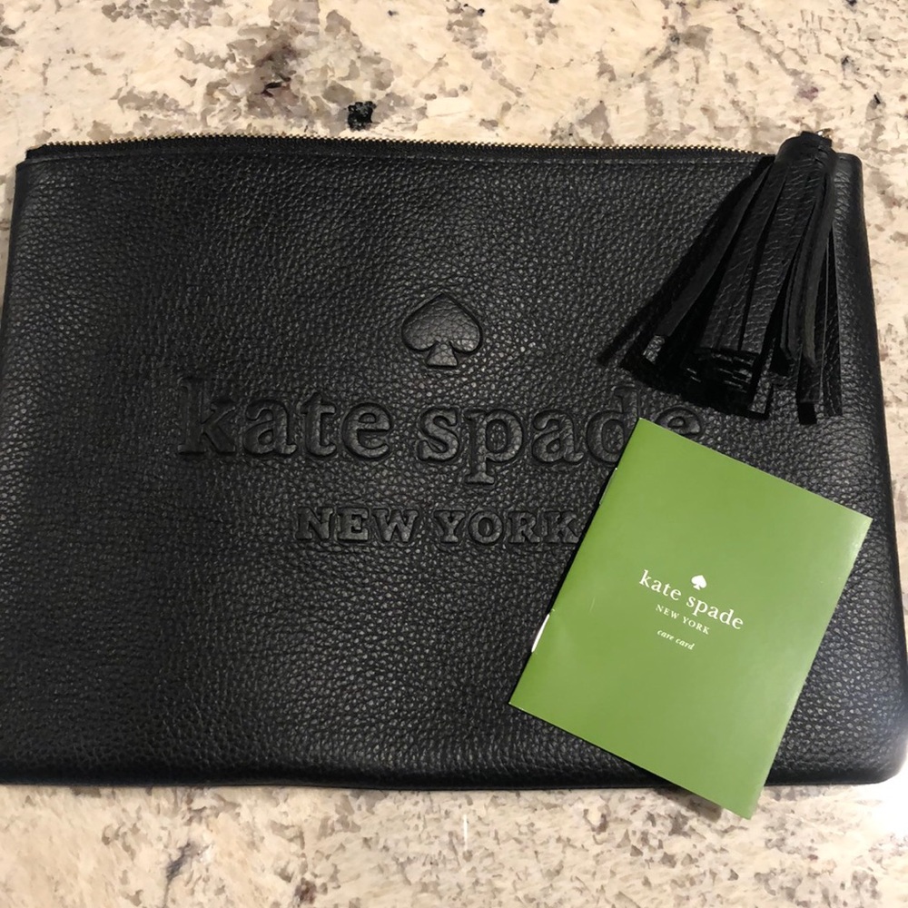 Kate Spade black leather clutch with zipper